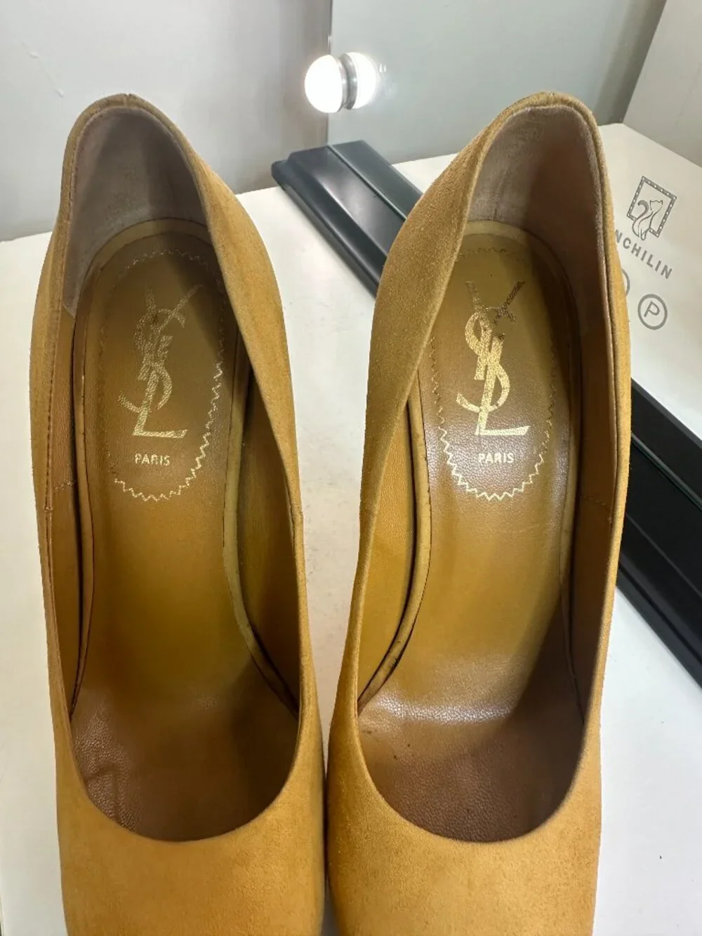 Yves Saint Laurent YSL Tribute Mustard Suede Platform Wedge Pumps, EU 36.5 / US